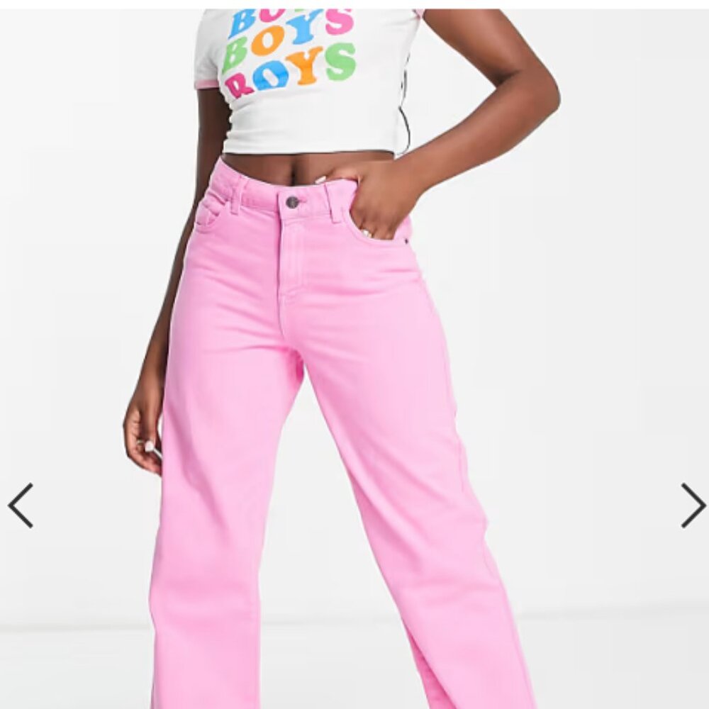 NOISY MAY Amanda Loose-Fit Split-Hem Jeans - Pink - Size 28 x 30 - NWT